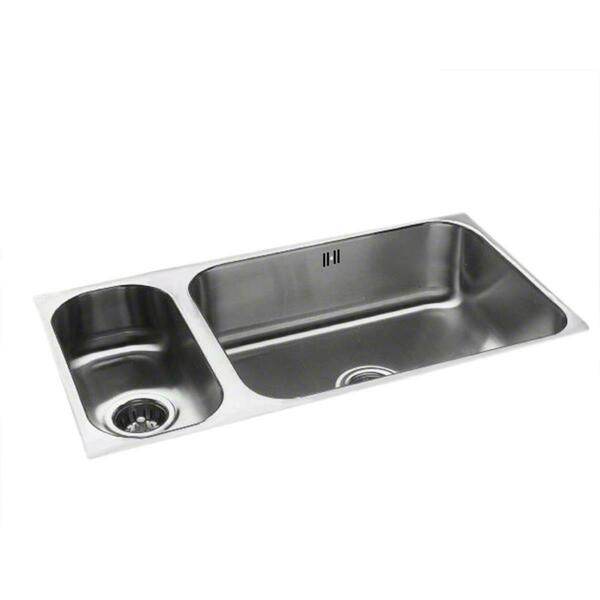 Just 18 Gauge T-304 Double Bowl Undermount Commercial Grade Offset Sink With Integral Overflow UODLMF-1832-A-L-R